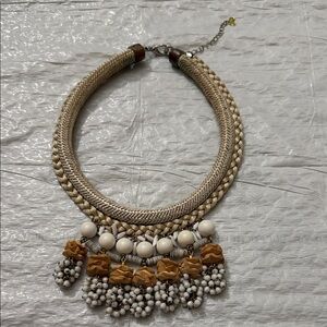 Anthropologie Cream and Brown Statement Necklace